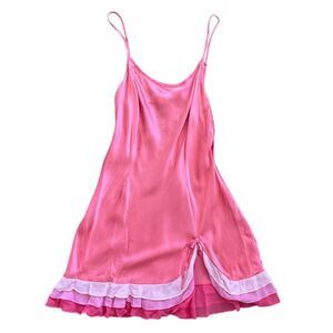 Victoria's Secret Vintage Y2K Silk Chiffon Ruffle Slip Dress Coral Pink Medium